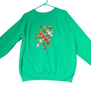 Vintage‎ 90s Christmas Sweatshirt Womens Large Green Crew Neck Motif Retro